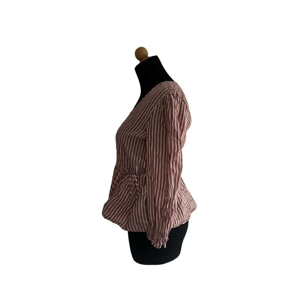 MADEWELL Puff-Sleeve Peplum Wrap Top in Stripe size XXS Retails $79